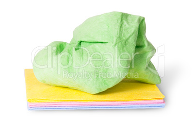 Multicolored stack cleaning cloths crumpled on top