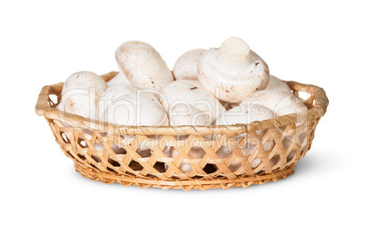 Mushrooms Champignon In A Wicker Basket