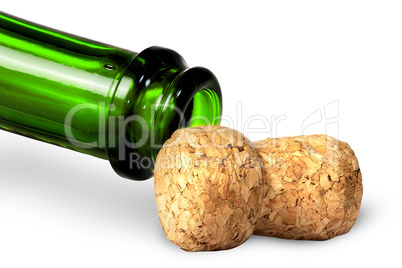 Neck of green bottle and cork near
