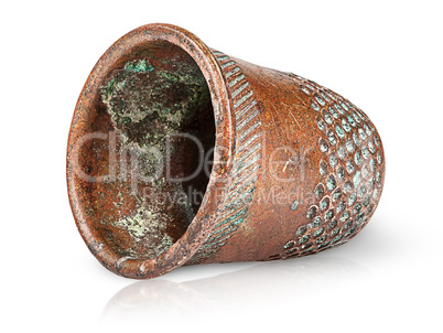 Old antique copper thimble horizontally