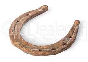 Old rusty horseshoe horizontally