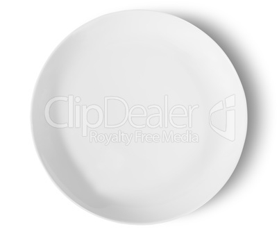 One Isolated White Porcelain Plate Top View