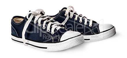 One pair of dark blue sports shoes beside