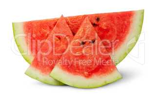 One piece and two segments of ripe watermelon