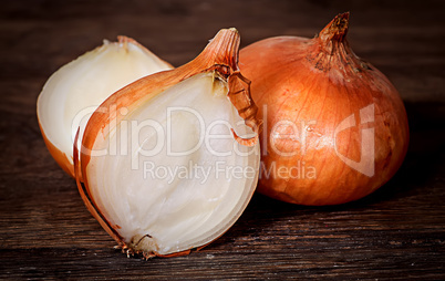 Onion on a wooden table