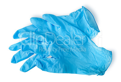 Pair blue medical gloves