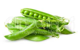 Pile closed pea pods and one open