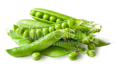 Pile green peas in pods with peas