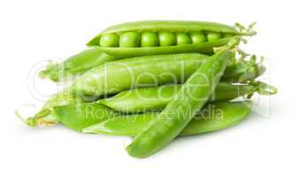 Pile of fresh green peas in the pods