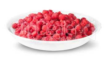 Pile Of Fresh Raspberries On A White Plate