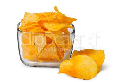 Potato chips in a glass bowl
