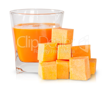 Pumpkin Diced And A Glass Of Pumpkin Juice