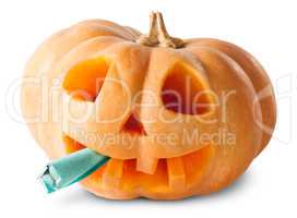 Pumpkin Halloween Jack O_Lantern With Fake Cigarette