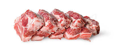 Raw pork belly slices horizontally in row