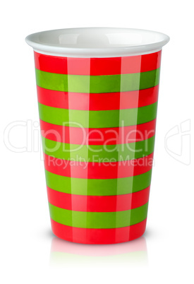 Red and green striped cup without handle