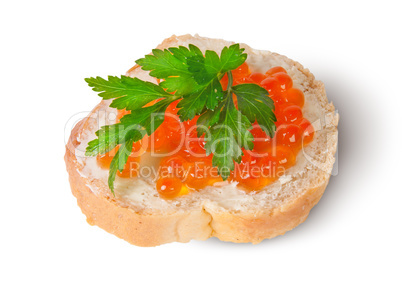 Red caviar on the bread and butter