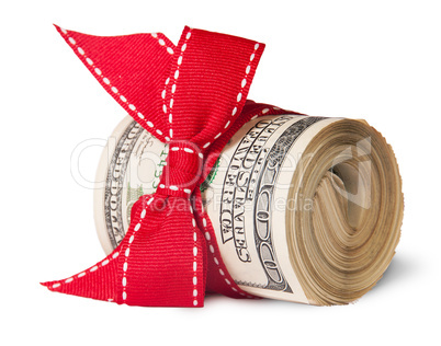 Roll Of One Hundred Dollar Bills Tied With Red Ribbon