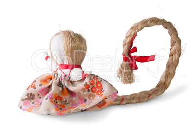 Russian traditional rag doll with tress