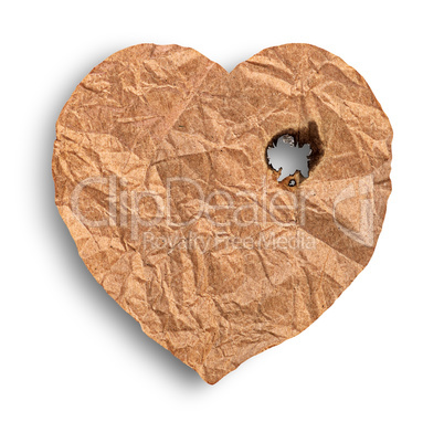 Scorched crumpled paper heart