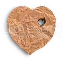 Scorched crumpled paper heart