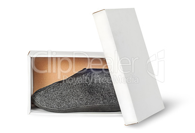 Single slipper in white cardboard box with lid