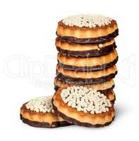 Stack chocolate cookies and two in front