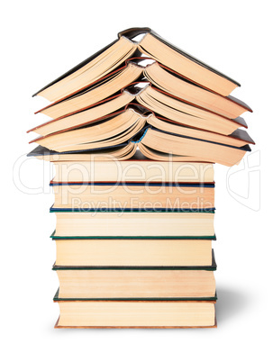 Stack of open and closed old books