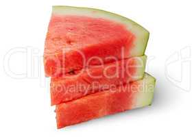 Stack of three pieces of ripe red watermelon