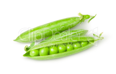 Three green peas in pods