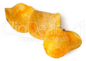 Three pieces of potato chips in a row