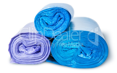 Three rolls of plastic garbage bags top and front view