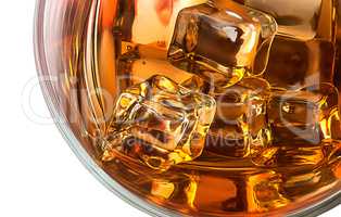 Top closeup of whiskey with ice
