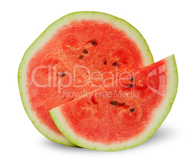 Two different slices of ripe watermelon standing next