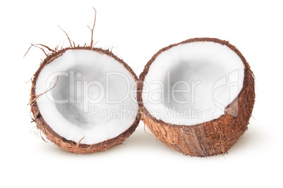 Two halves of coconut lying next
