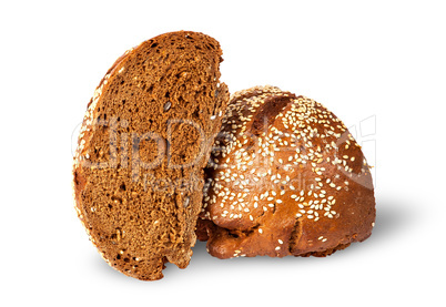 Two halves of rye bread with sesame seeds