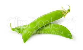 Two of fresh green peas sugar in the pods