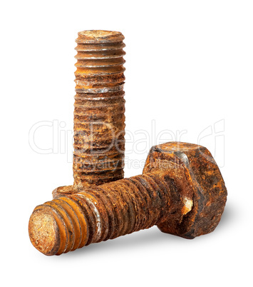 Two old rusty bolts of each other