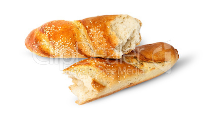Two pieces of French baguette crosswise