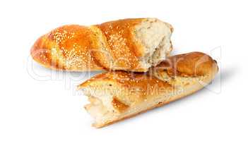 Two pieces of French baguette crosswise