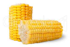 Two pieces of ripe corn cob