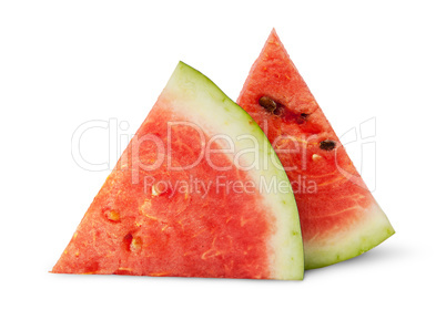 Two pieces of ripe watermelon each other