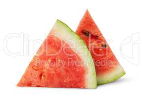 Two pieces of ripe watermelon each other