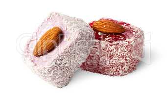 Two pieces of Turkish Delight with almonds