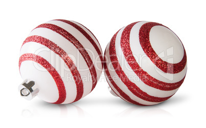 Two Red And White Christmas Balls