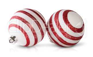 Two Red And White Christmas Balls