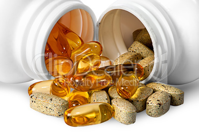 Vitamins and fish oil capsules together