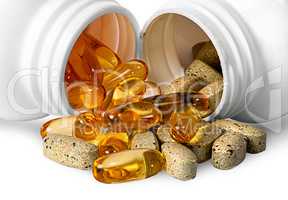 Vitamins and fish oil capsules together