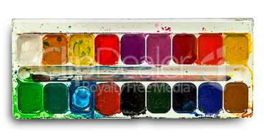 Watercolor paints set and brush