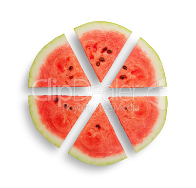 Watermelon cut into six segments