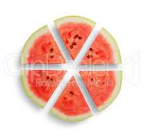 Watermelon cut into six segments